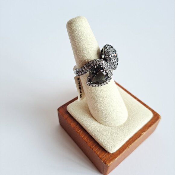 New Sterling Silver Double Smoky Quartz Heart Cubic Zirconia Ring Size 7 - Picture 7 of 12